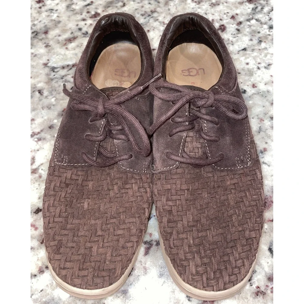 UGG ENERG Men's Oxford Tread Lite Size 8.5 Brown Woven Suede Lace‎ Up SN 1020367